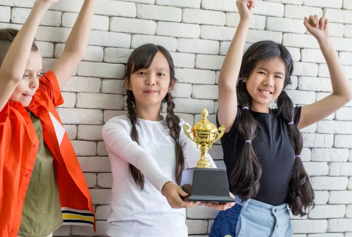 Happy students studying