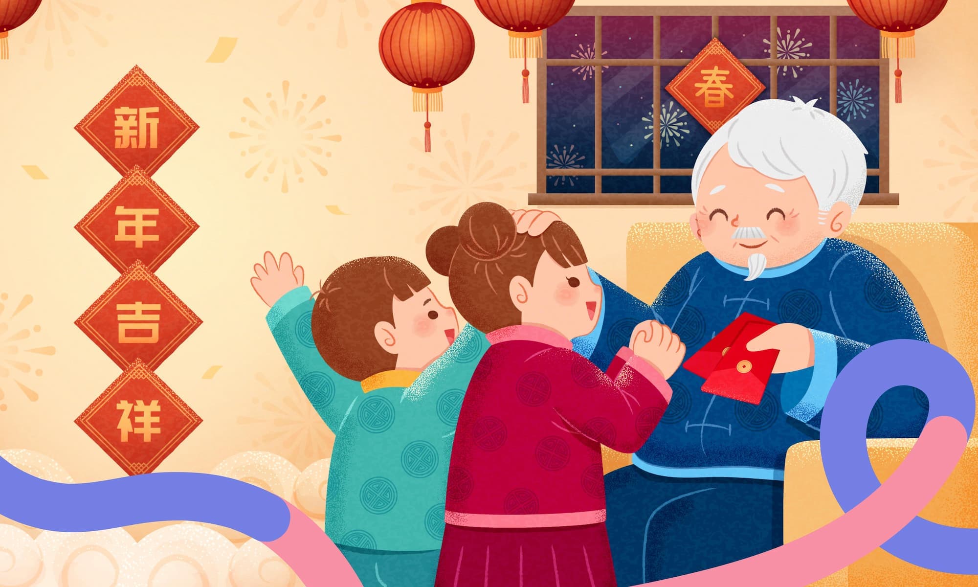 Giving New Year greetings, a Spring Festival tradition.